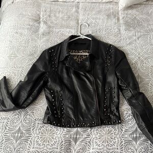 Black Studded faux Leather Jacket size large